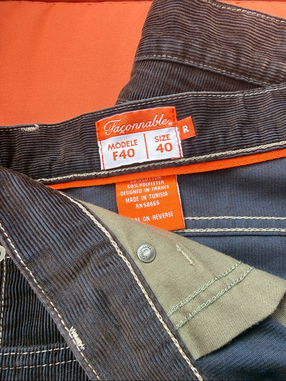 Faconnable Men’s Brown Corduroy Slim Jeans with Orange Trim